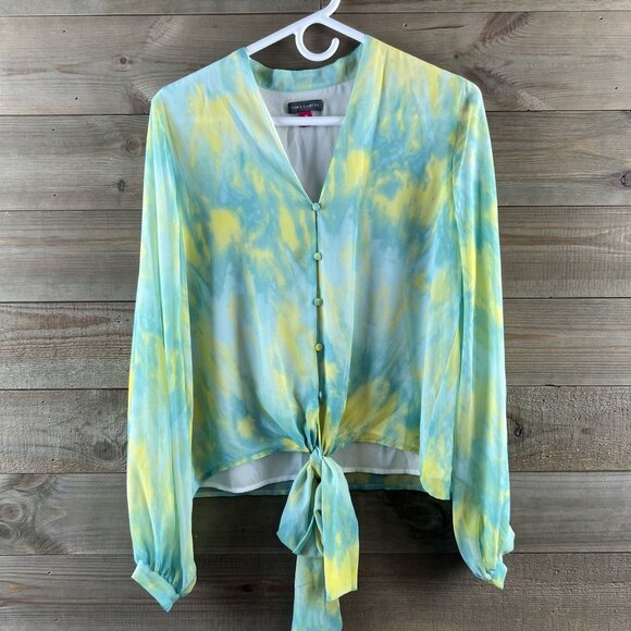 Vince Camuto Womens Blouse Vivid Charm Tie Dye Button Front Tie Size XS - Picture 1 of 10
